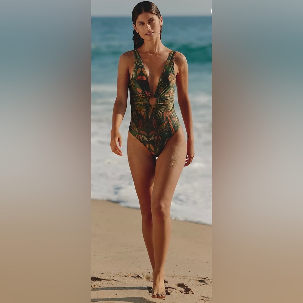 Tropical Ring-Front One-Piece Swimsuit - Green Palm